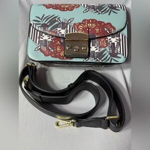 Floral and zebra Print Crossbody Bag with Gold Accents